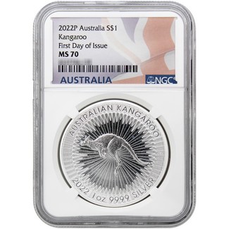 2022 P $1 Australia Silver Kangaroo NGC MS70 First Day Issue Flag Label