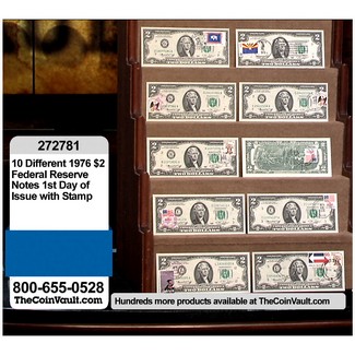 1976 $2 Federal Reserve Notes 1st Day of Issue, with Stamp