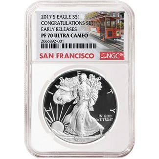 2017 S 'Congratulations Set' Proof Silver Eagle NGC PF70 Early Releases Trolley Label