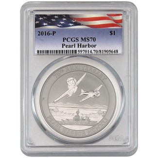 75th Anniversary Pearl Harbor 1 oz. 99.99% Silver PCGS MS70