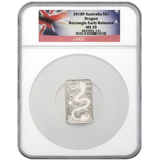 2018P Australian Dragon Rectangle Silver 1 oz NGC MS70 ER Flag Label