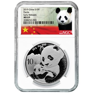 2019 Silver China Panda NGC MS69 Early Releases White Core Panda Label