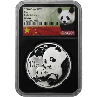 2019 Silver China Panda NGC MS69 Early Releases Black Core Panda Label