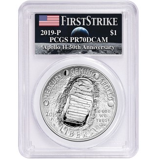2019 P 50th Anniversary Apollo 11 Proof Silver Dollar PCGS PR70 DCAM First Strike Flag-Moon Label