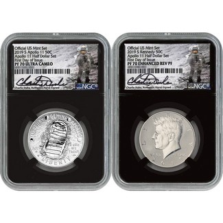 2019 S 50th Anniversary Apollo 11 Clad Half Dollar 2-Coin Set NGC 70 FDI Charlie Duke Signed