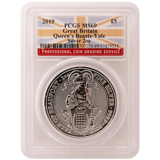 2019 Great Britain Queen’s Beasts The Yale of Beaufort Silver 2 oz. MS69 PCGS Flag Label