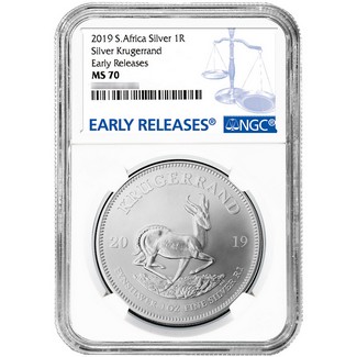 2019 1 Rand 1oz Silver Krugerrand NGC MS70 Early Releases Blue Label