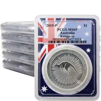 2015 Australia 1oz Silver Kangaroo PCGS MS69 Flag Frame