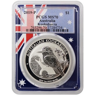 2019 P 1oz Silver Kookaburra PCGS MS70 Australia Flag Picture Frame