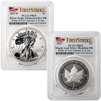 2019 Pride of Two Nations 2-Coin Set PCGS 69 First Strike Dual Flag Label