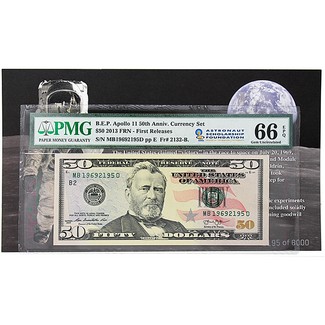 B.E.P Apollo 11 50th  Ann Currency Set $50 2013 FRN PMG 66 Gem Unc FR ASF Label