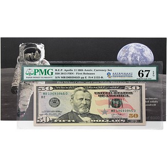 B.E.P Apollo 11 50th  Ann Currency Set $50 2013 FRN PMG 67 Superb Gem Unc FR ASF Label