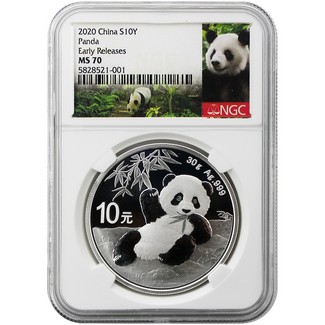 2020 Silver China Panda NGC MS70 Early Releases White Core Panda Label