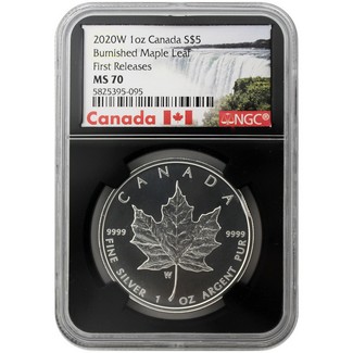 2020 W $5 Canada Burnished Silver Maple Leaf NGC MS70 First Releases Black Core Canada Label