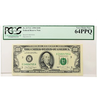 Series 1990 $100 Federal Reserve Note PCGS 64 Premium Paper Quality