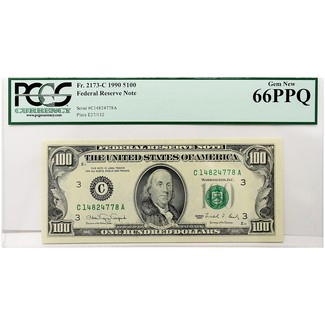 Series 1990 $100 Federal Reserve Note PCGS 66 Premium Paper Quality