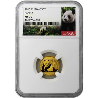 2015 China Gold Panda 1/10 oz NGC MS70 Panda Label