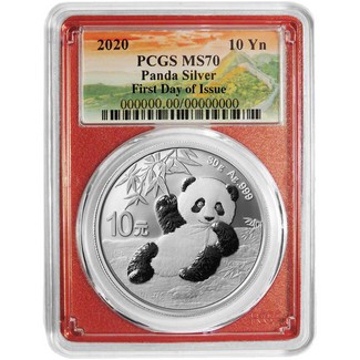 2020 China Silver Panda PCGS MS70 First Day Issue (Great Wall Label Red Picture Frame)