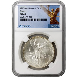 1983 Mexico 1 Onza Silver Libertad NGC MS66 Mexico Label
