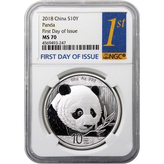 2018 Silver China Panda NGC MS70 FDI White Core 1st Label