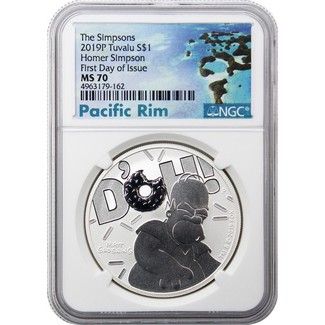 2019 $1 Tuvalu 'The Simpsons' 'Homer Simpson' NGC MS70 First Day Issue Pacific Rim Label