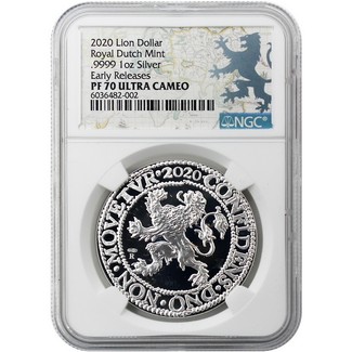2020 Royal Dutch Mint Re-Strike Lion Dollar 1 oz. .9999 Silver NGC PF70 UC Early Release