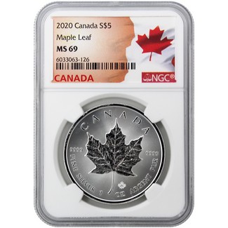 2020 $5 Canada Silver Maple Leaf NGC MS69 White Core Canada Label