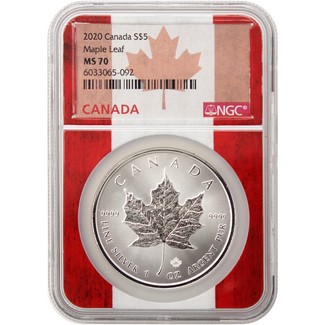 2020 Canada Silver Maple Leaf 1 oz NGC MS70 Flag Core