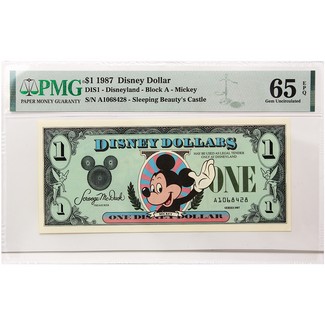1987 $1 Disney Dollar Mickey Mouse PMG 65 Exceptional Paper Quality