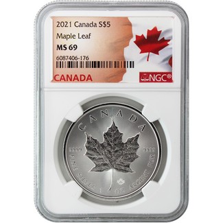 2021 $5 Canada Silver Maple Leaf NGC MS69 White Core Canada Label