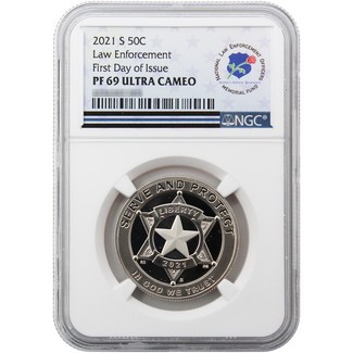 2021 S National Law Enforcement Proof 50c NGC PF69 Ultra Cameo FDI Memorial Fund Label