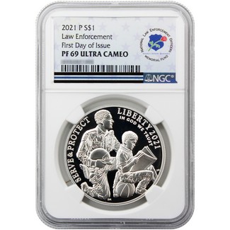 2021 P National Law Enforcement Proof Silver Dollar NGC PF69 UC FDI Memorial Fund Label
