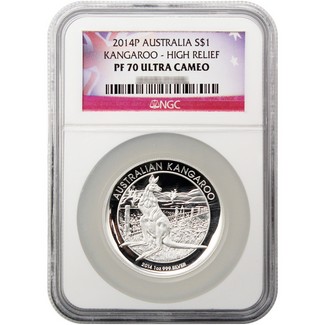 2014 P 1oz Silver Proof High Relief Australian Kangaroo NGC PF70 Ultra Cameo