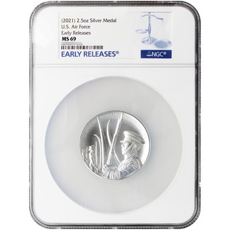 (2021) United States Air Force 2.5 oz. Silver Medal NGC MS69 Early Releases Blue Label