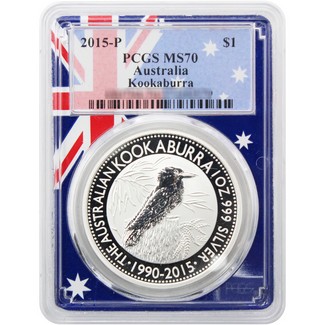 2015 P $1 1oz Silver Kookaburra PCGS MS70 Flag Picture Frame