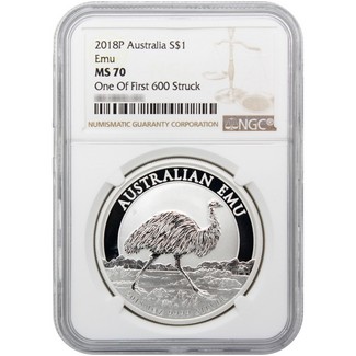 2018 P Australian Perth Mint 1oz Silver Emu NGC MS70 One of the First 600 Struck