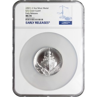 (2021) United States Coast Guard 2.5 oz. Silver Medal NGC MS70 Early Releases Blue Label
