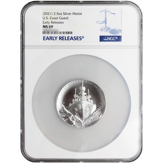 (2021) United States Coast Guard 2.5 oz. Silver Medal NGC MS69 Early Releases Blue Label