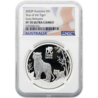 2022 P $1 Australia Year of the Tiger Silver Coin NGC PF70 UC ER Flag Label
