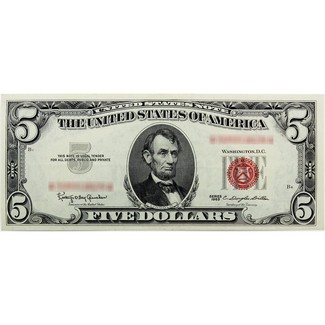 1963 $5 Legal Tender Red Seal Note XF-AU Condition
