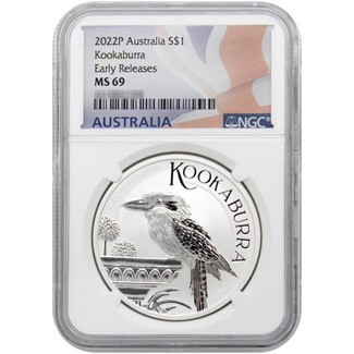 2022 P $1 Australia 1 oz Silver Kookaburra NGC MS69 Early Releases Flag Label