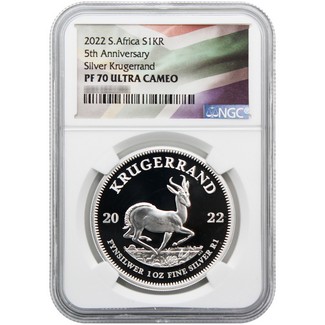 2022 South Africa 1oz Silver Krugerrand NGC PF70 Ultra Cameo Flag Label