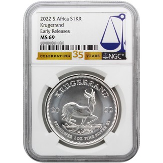2022 South Africa Silver Krugerrand NGC MS69 Early Releases NGC 35th Anniversary Label