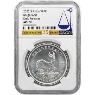 2022 South Africa Silver Krugerrand NGC MS70 Early Releases NGC 35th Anniversary Label