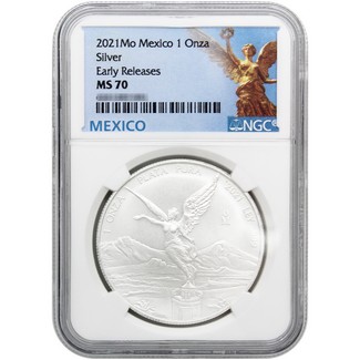 2021 Mexico 1 Onza Silver 1 oz Libertad NGC MS70 Early Releases Mexico Label