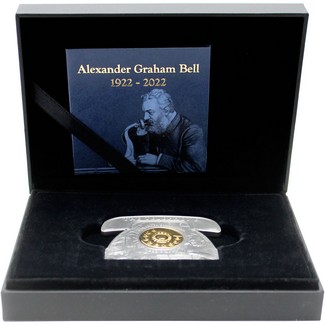 2022 $5 Barbados 100th Anniversary Alexander Graham Bell Phone-Shaped 3oz Antiqued Silver Coin
