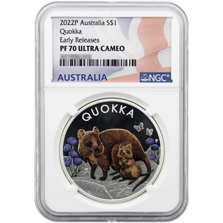 2022 Australian Quokka 1 oz Silver Colorized Proof NGC PF70 Early Releases Australian Flag Label