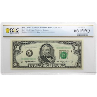 Series 1993 $50 Federal Reserve Note New York PCGS 66 PPQ