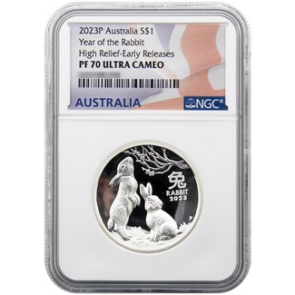 2023 Australian Lunar Series Year of the Rabbit 1oz Silver Proof HR NGC PF70 UC ER Flag Label