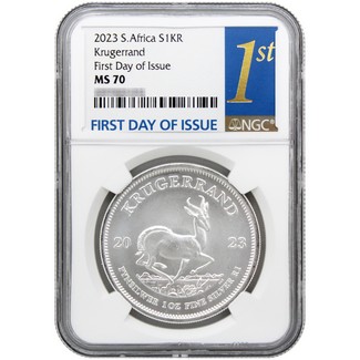 2023 South Africa Silver Krugerrand NGC MS70 First Day Issue 1st Label